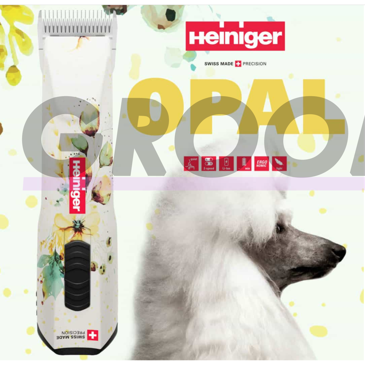 Heiniger Opal Floral – 2 greičių profesionali ir itin tyli belaidė gyvūnų kirpimo mašinėlė su 1,5 mm peiliuku 3