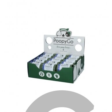 "Holland PoopyGo Bio Poop Bags" dėžutė, 30 ritinėlių - biologiškai suyrantys maišeliai šunų ekskrementams, levandų spalvos "Holland PoopyGo Bio Poop Bags" dėžutė, 30 ritinėlių - biologiškai suyrantys maišeliai šunų ekskrementams, levandų spalvos