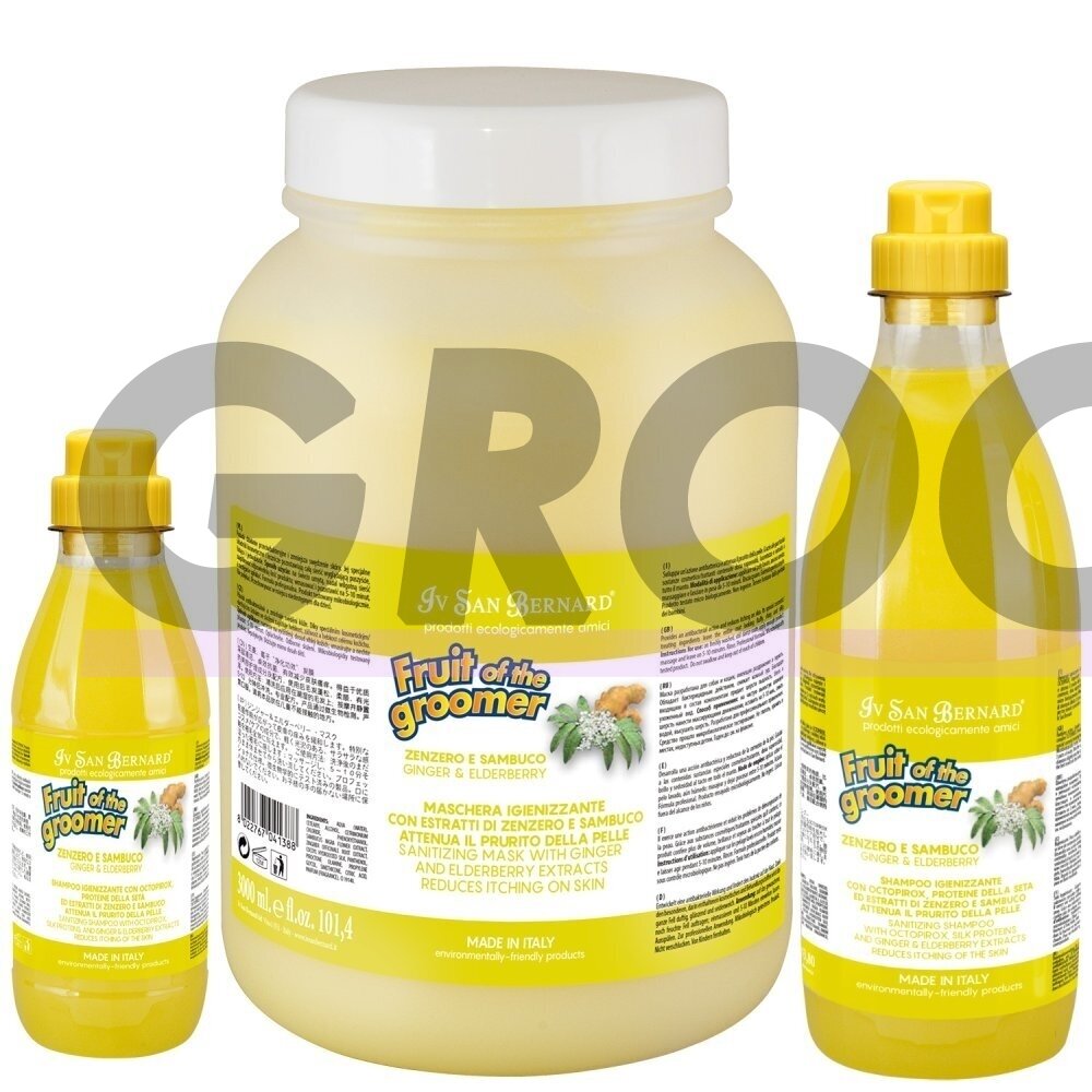 Iv San Bernard - szampon z Iv San Bernard Fruit of the Groomer Ginger & Elderberry Shampoo - valomasis šampūnas su imbiero ir šeivamedžio uogų ekstraktu, skirtas šunims ir katėms, koncentratas 1:3