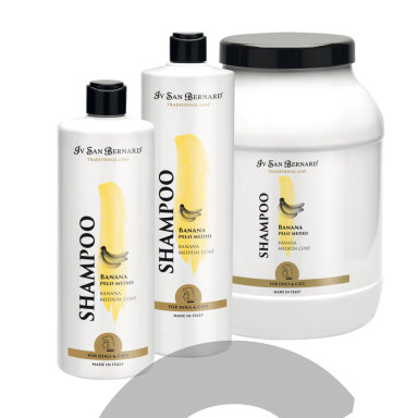 Iv San Bernard Banana Shampoo - bananinis šampūnas šunims su pusilgiais ir šiurkščiais plaukais