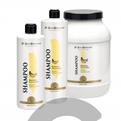 Iv San Bernard Banana Shampoo - bananinis šampūnas šunims su pusilgiais ir šiurkščiais plaukais