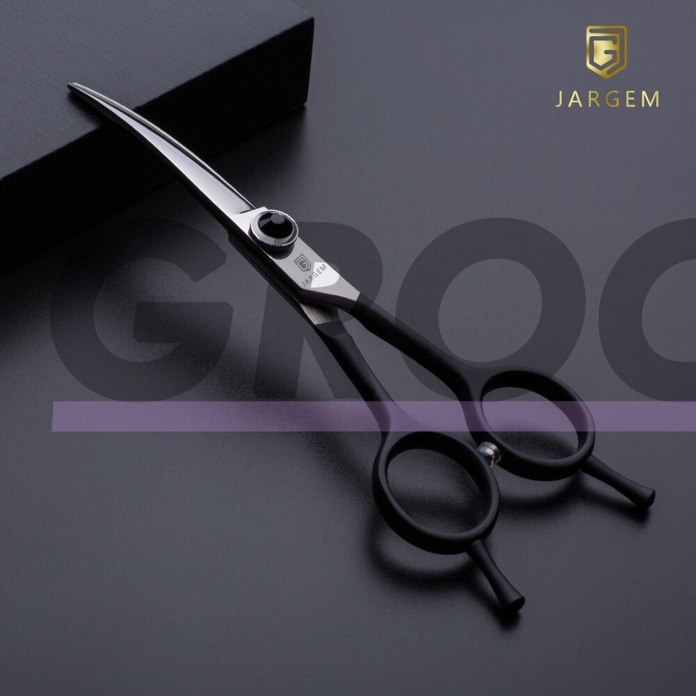 Jargem Black Curved Scissors 5,5" - priežiūros žirklės, sulenktos dekoratyviniu varžtu, juodos