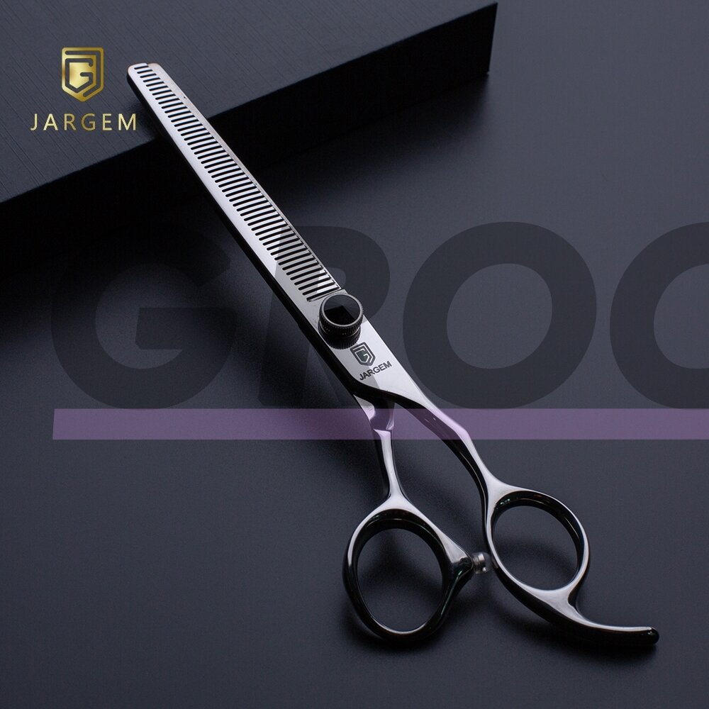 Jargem Black Thinning - elegantiškos vienpusės filiravimo žirklės su dekoratyviniu varžtu juodos spalvos - Dydis: 7 "- 50 dantukų