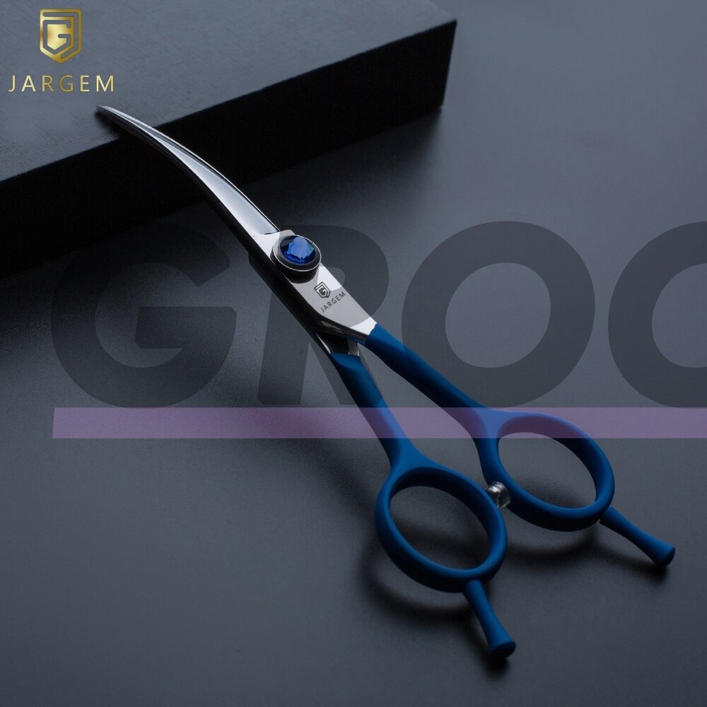 Jargem blue Curved Scissors 6 "- priežiūros žirklės sulenktos dekoratyviniu varžtu, mėlynos spalvos