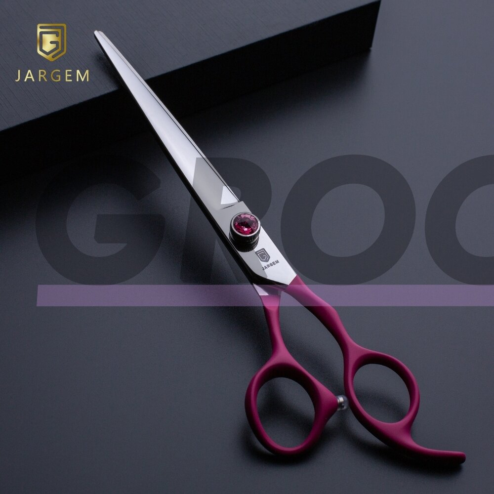 Jargem Fuchsia Straight Scissors - tiesios priežiūros žirklės su minkšta ir ergonomiška fuksijos spalvos rankena - Dydis: 7,5 "