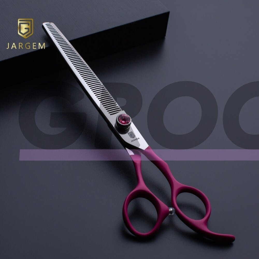 Jargem Fuchsia Thinning - vienpusės filiravimo žirklės su minkšta ir ergonomiška rankena bei dekoratyviniu varžtu - Dydis: 7 "- 50 dantukų
