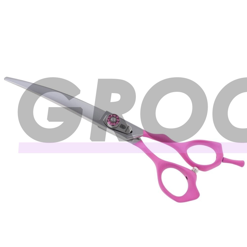 Jargem Pink Curved Scissors - lenktos priežiūros žirklės su minkšta ir ergonomiška rausva rankena - Dydis: 7 "