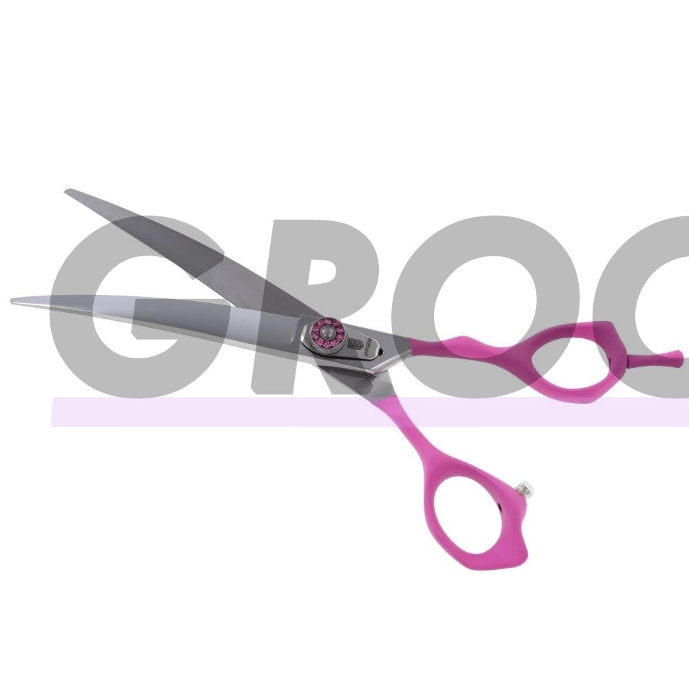 Jargem Pink Curved Scissors - lenktos priežiūros žirklės su minkšta ir ergonomiška rausva rankena - Dydis: 7 " 1