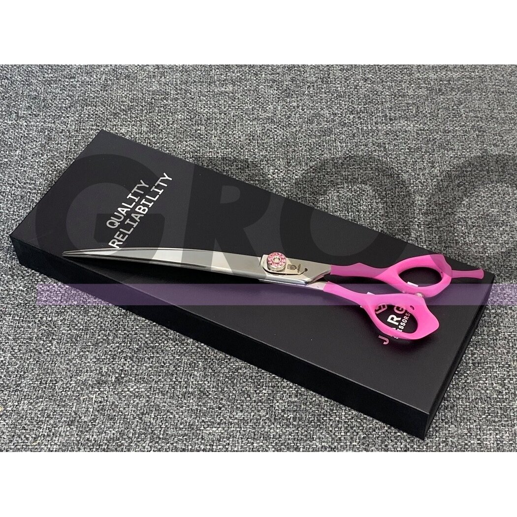Jargem Pink Curved Scissors - lenktos priežiūros žirklės su minkšta ir ergonomiška rausva rankena - Dydis: 7.5 "