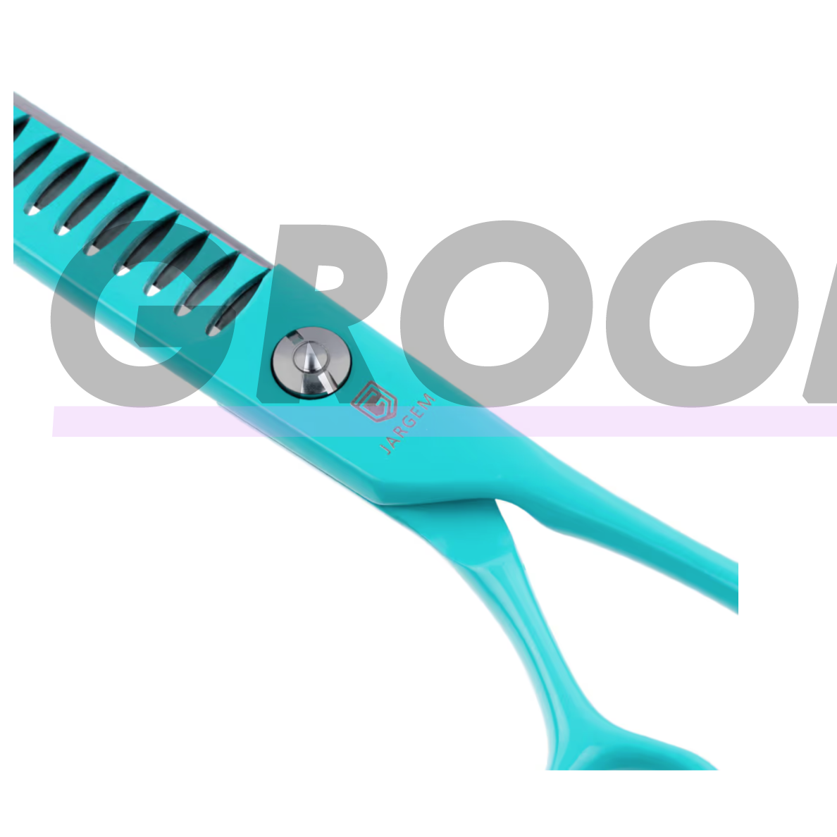 Jargem Grooming Cyan Chunkers 7,5" – filiravimo žirklės su turkio spalvos danga, vienpusės, 24 dantukai. 1