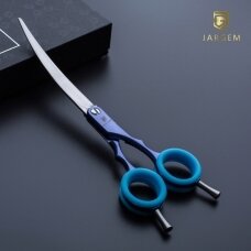 Jargem Asian Style Light Curved Scissors 6,5" - labai lengvos, lenktos žirklės su spalvotais žiedais, korėjietiško stiliaus kirpimui - Spalva: Mėlyna