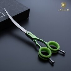 Jargem Asian Style Light Curved Scissors 6,5" - labai lengvos, lenktos žirklės su spalvotais žiedais, korėjietiško stiliaus kirpimui - Spalva: Žalia