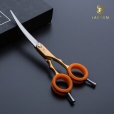 Jargem Asian Style Light Curved Scissors 6,5" - labai lengvos, lenktos žirklės su spalvotais žiedais, korėjietiško stiliaus kirpimui - Spalva: Auksinė