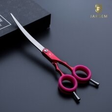 Jargem Asian Style Light Curved Scissors 6,5" - labai lengvos, lenktos žirklės su spalvotais žiedais, korėjietiško stiliaus kirpimui - Spalva: Raudona