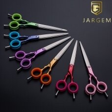 Jargem Asian Style Light Straight Scissors 6,5" - labai lengvos, tiesios žirklės su spalvotais žiedais, korėjietiško stiliaus kirpimui - Spalva: Mėlyna