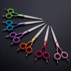 Jargem Asian Style Light Straight Scissors 6,5" - labai lengvos, tiesios žirklės su spalvotais žiedais, korėjietiško stiliaus kirpimui - Spalva: Rožinė