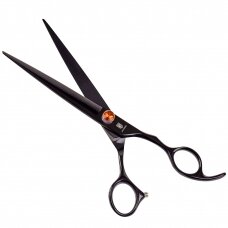 Jargem Black Straight Scissors 7,5" – tiesios priežiūros žirklės su ergonomiška rankena, dekoratyviniu varžtu ir juoda danga