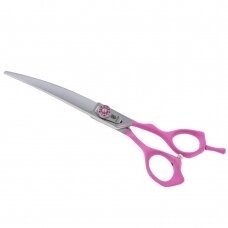 Jargem Pink Curved Scissors - lenktos priežiūros žirklės su minkšta ir ergonomiška rausva rankena - Dydis: 7 "