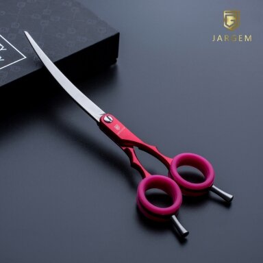 Jargem Asian Style Light Curved Scissors 6,5" - очень легкие изогнутые ножницы с цветными кольцами для стрижки в корейском стиле - Цвет: красный
