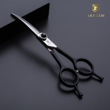 Jargem Black Curved Scissors 5,5" - priežiūros žirklės, sulenktos dekoratyviniu varžtu, juodos
