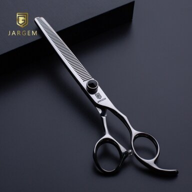 Jargem Black Thinning - elegantiškos vienpusės filiravimo žirklės su dekoratyviniu varžtu juodos spalvos - Dydis: 7 "- 50 dantukų