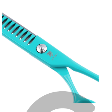 Jargem Grooming Cyan Chunkers 7,5" – filiravimo žirklės su turkio spalvos danga, vienpusės, 24 dantukai.