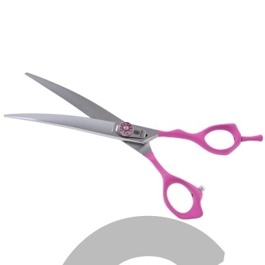Jargem Pink Curved Scissors - lenktos priežiūros žirklės su minkšta ir ergonomiška rausva rankena - Dydis: 7 "