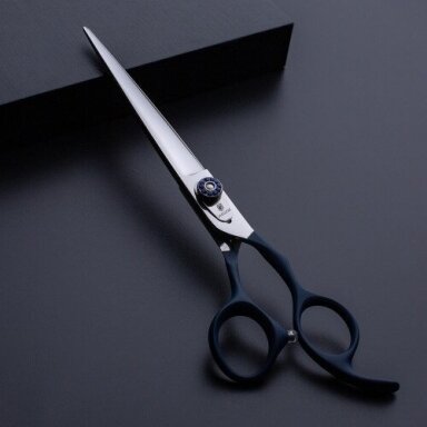Jargem Straight Scissors – tiesios priežiūros žirklės su minkšta ir ergonomiška tamsiai mėlyna rankena – Dydis: 7,5 colio