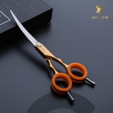 Jargem Asian Style Light Curved Scissors 6,5" - labai lengvos, lenktos žirklės su spalvotais žiedais, korėjietiško stiliaus kirpimui - Spalva: Auksinė