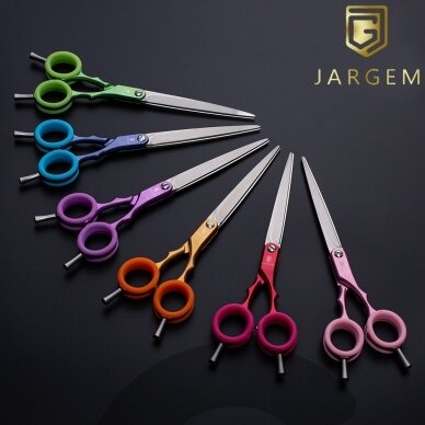 Jargem Asian Style Light Straight Scissors 6,5" - labai lengvos, tiesios žirklės su spalvotais žiedais, korėjietiško stiliaus kirpimui - Spalva: žalia