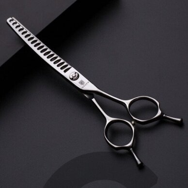 Jargem Curved Chunkers 6,5 "- profesionalios vienpusės filiravimo žirklės, sulenktos 18 dantukų Jargem Curved Chunkers 6,5 "- profesionalios vienpusės filiravimo žirklės, sulenktos 18 dantukų