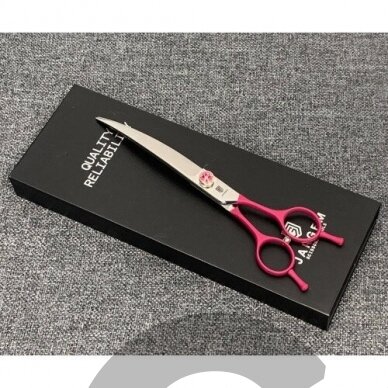 Jargem Fuchsia Curved Scissors - priežiūros žirklės, išlenktos dekoratyviniu varžtu - Dydis: 7,5 " 1