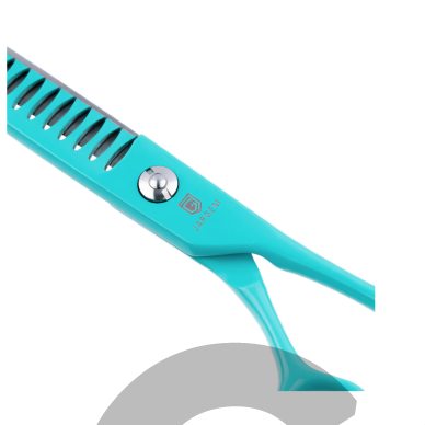 Jargem Grooming Cyan Chunkers 7,5" – filiravimo žirklės su turkio spalvos danga, vienpusės, 24 dantukai. 1 Jargem Grooming Cyan Chunkers 7,5" – filiravimo žirklės su turkio spalvos danga, vienpusės, 24 dantukai. 1