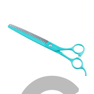 Jargem Grooming Cyan Chunkers 7,5" – filiravimo žirklės su turkio spalvos danga, vienpusės, 24 dantukai. 3
