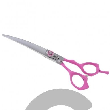Jargem Pink Curved Scissors - lenktos priežiūros žirklės su minkšta ir ergonomiška rausva rankena - Dydis: 7 "