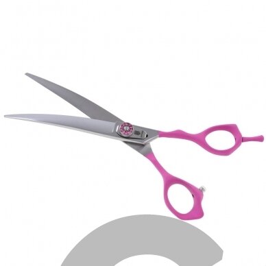 Jargem Pink Curved Scissors - lenktos priežiūros žirklės su minkšta ir ergonomiška rausva rankena - Dydis: 7 " 1