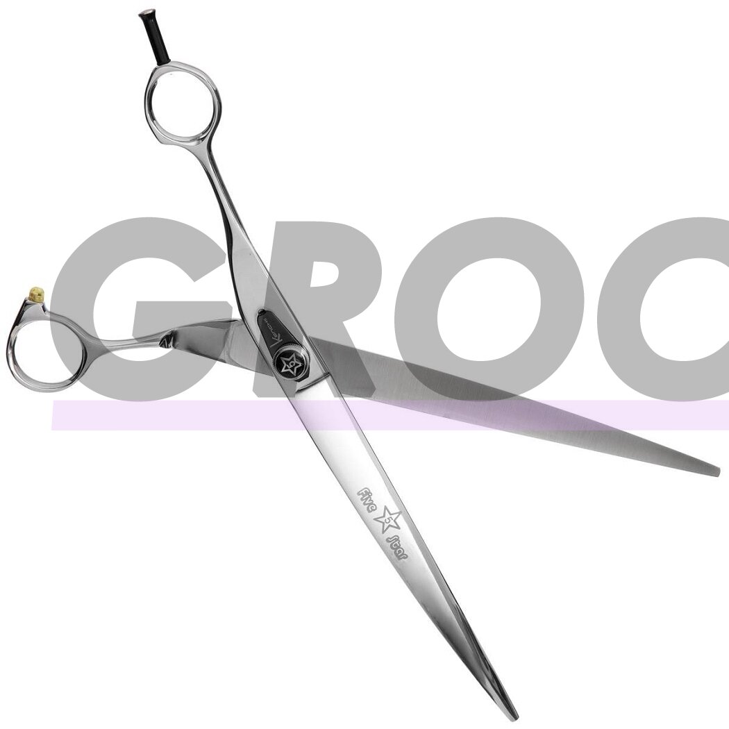 Kenchii Five Star Left Curved Scissor 9 "- aukščiausios kokybės, profesionalios išlenktos žirklės kairiarankiams. 1
