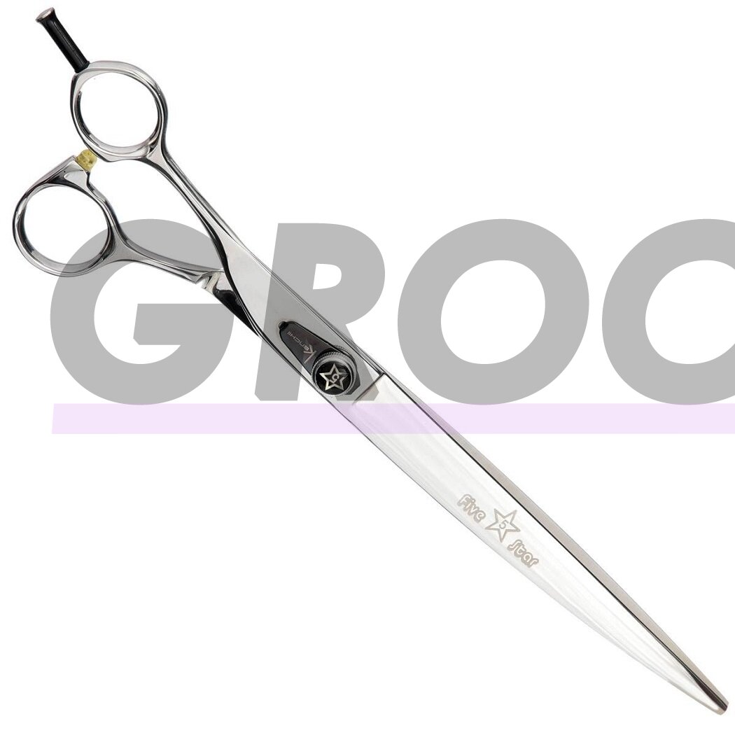 Kenchii Five Star Left Curved Scissor 9 "- aukščiausios kokybės, profesionalios išlenktos žirklės kairiarankiams.