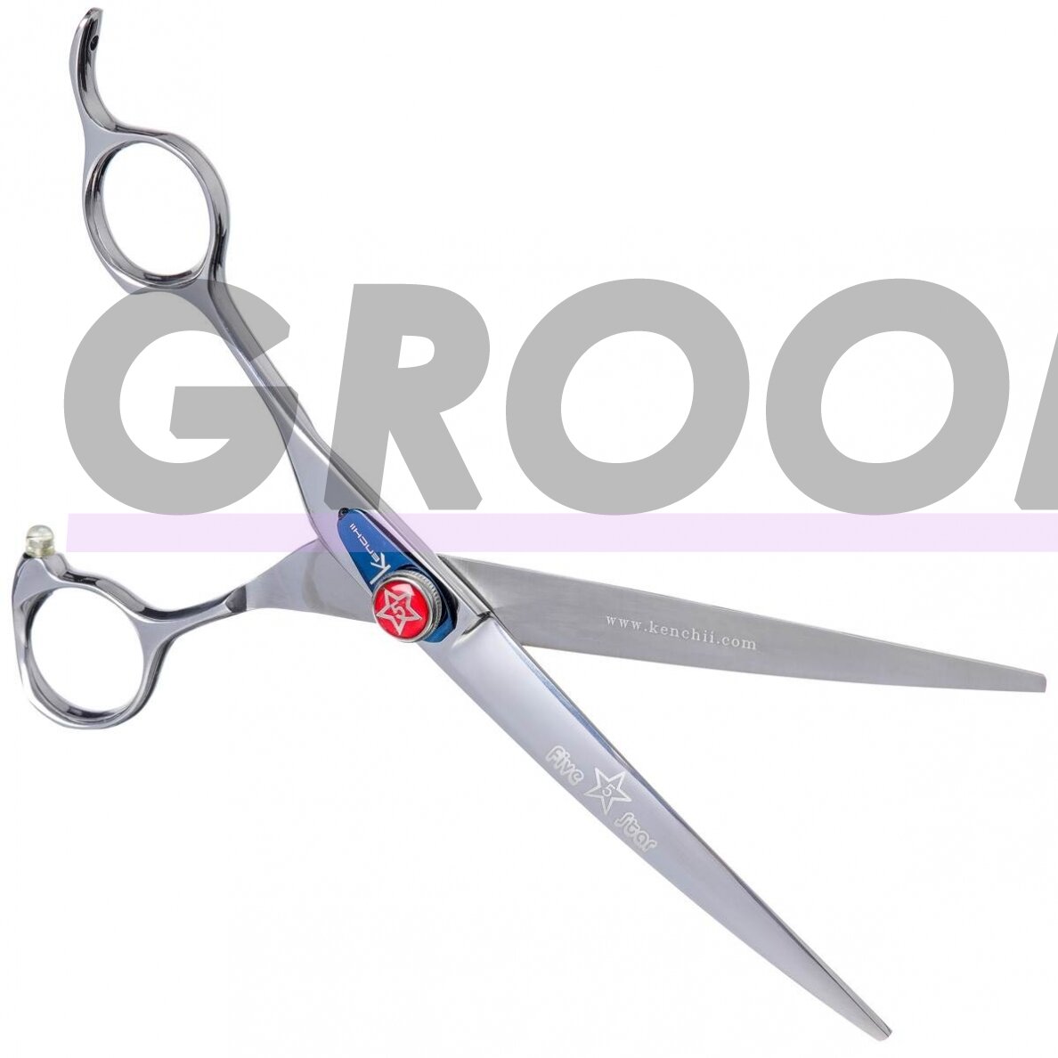 „Kenchii Five Star Left Curved Scissor 8“- aukščiausios kokybės, profesionaliai lenktos žirklės kairiarankiams. 1