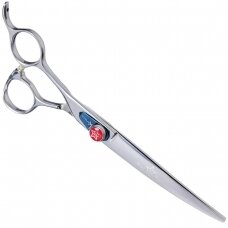 „Kenchii Five Star Left Curved Scissor 8“- aukščiausios kokybės, profesionaliai lenktos žirklės kairiarankiams.