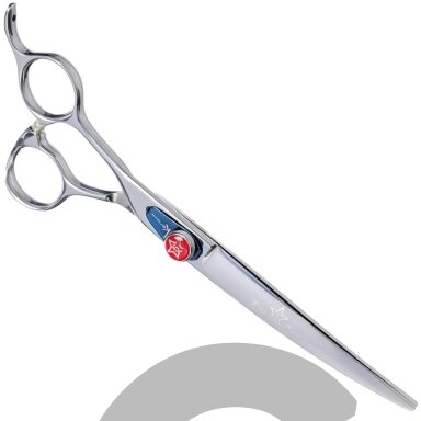 „Kenchii Five Star Left Curved Scissor 7“- aukščiausios kokybės, profesionalios išlenktos žirklės kairiarankiams.