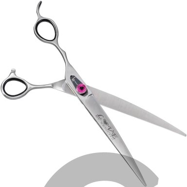 „Kenchii Love Scissor Curved Left 8“- aukščiausios kokybės, profesionaliai sulenktos žirklės kairiarankiams.