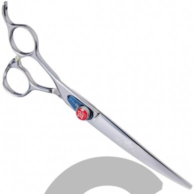 „Kenchii Five Star Left Curved Scissor 7“- aukščiausios kokybės, profesionalios išlenktos žirklės kairiarankiams.