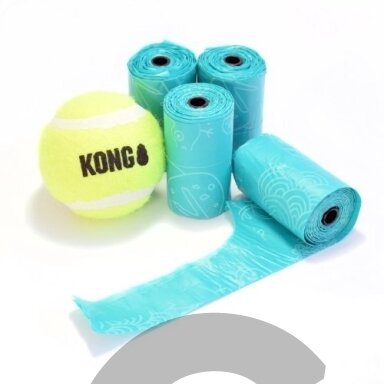 KONG HandiPOD Ball Launcher Refill Pack - teniso kamuoliukas ir 4 ritinėliai ekskrementų maišelių, papildymas.