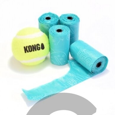 KONG HandiPOD Ball Launcher Refill Pack - teniso kamuoliukas ir 4 ritinėliai ekskrementų maišelių, papildymas.