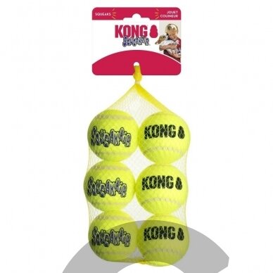 KONG SqueakAir Tennis Ball M (6 cm) - teniso kamuoliukas su girgždikliu, aportas vidutinio dydžio šunims - 6 vnt