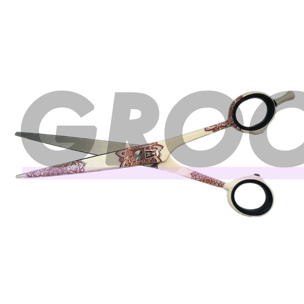 KR Witte Rose Line Romantik 6 "- tiesios kirpyklos žirklės su spalvotu atspaudu. KR Witte Rose Line Romantik 6 "- tiesios kirpyklos žirklės su spalvotu atspaudu.