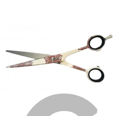 KR Witte Rose Line Romantik 6 "- tiesios kirpyklos žirklės su spalvotu atspaudu. KR Witte Rose Line Romantik 6 "- tiesios kirpyklos žirklės su spalvotu atspaudu.