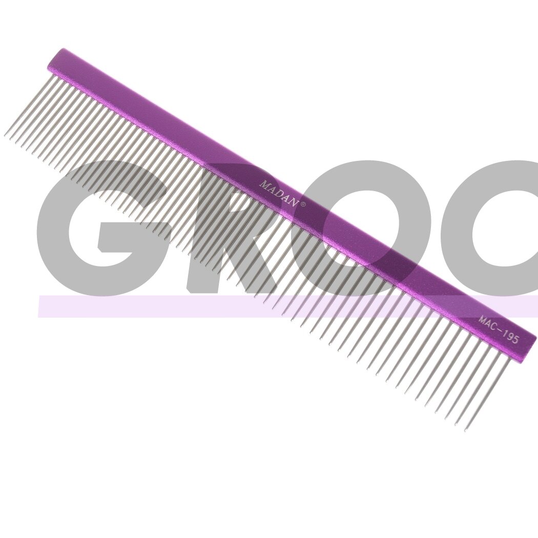 "Madan Professional Light" šukos 19 cm - profesionalios, lengvos šukos su aliuminine rankena ir mišriais dantų tarpais, 2,8 cm ilgio kaiščiais - Violetinė spalva "Madan Professional Light" šukos 19 cm - profesionalios, lengvos šukos su aliuminine rankena ir mišriais dantų tarpais, 2,8 cm ilgio kaiščiais - Violetinė spalva
