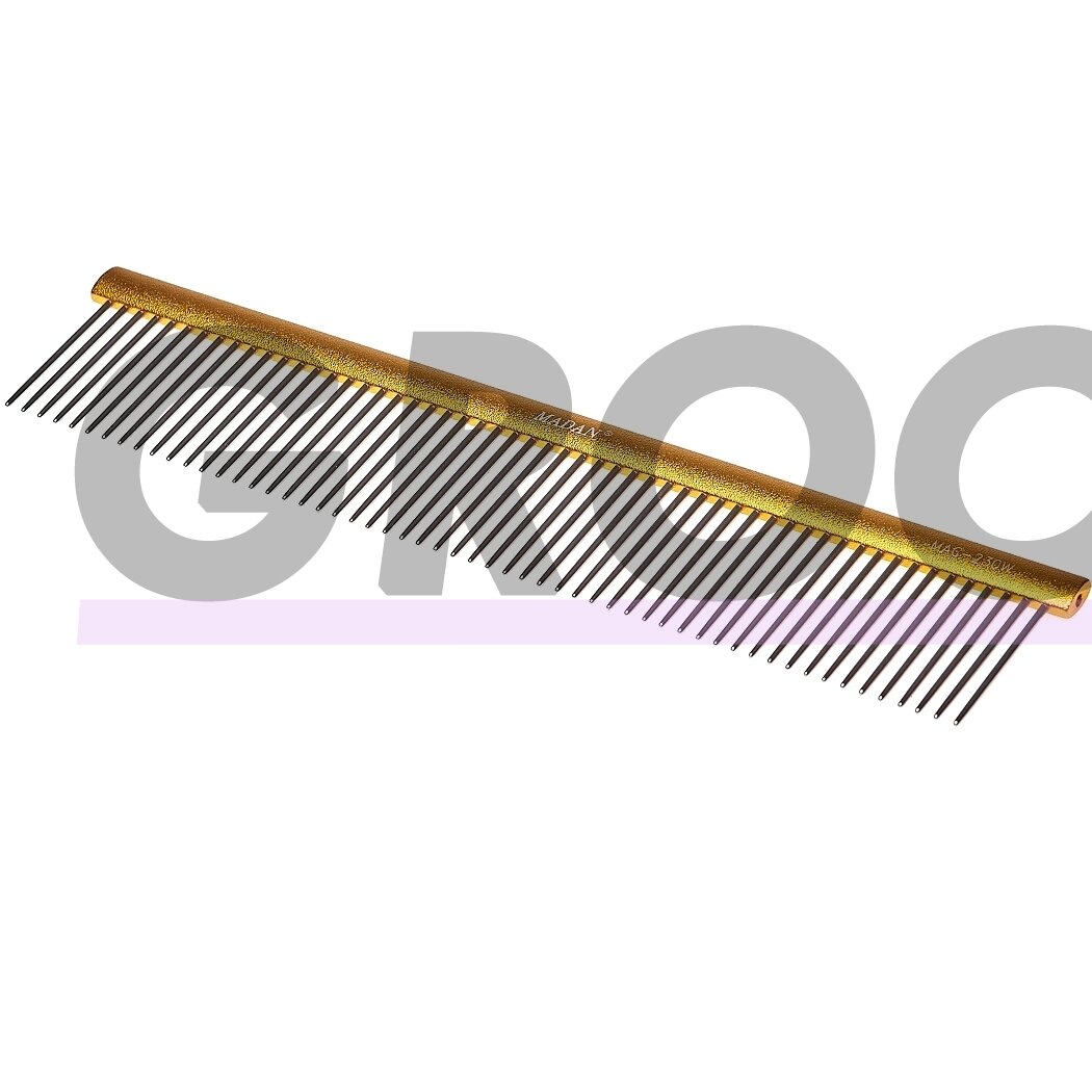"Madan Professional Light" šukos 23 cm - profesionalios, didelės šukos su aliuminine rankena ir vidutinio ilgio dantų tarpais, ilgieji dantukai 35 mm